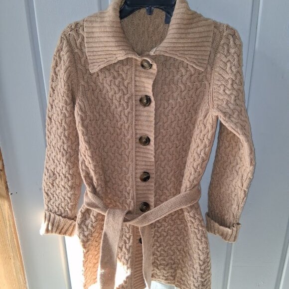 Liz Claiborne Belted Button Down Long Wool Blend Cardigan Sz L - Picture 1 of 6
